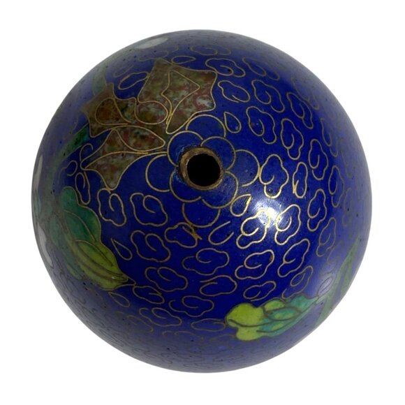 Blue Floral Lotus Cloisonné Decorative Egg Brass Cloud Background + Wooden Stand - Picture 7 of 7